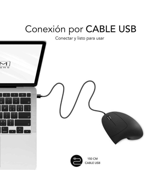 Ratón Vertical Subblim Glide Vertical Ergo Wired/ Hasta 1600 DPI/ Negro