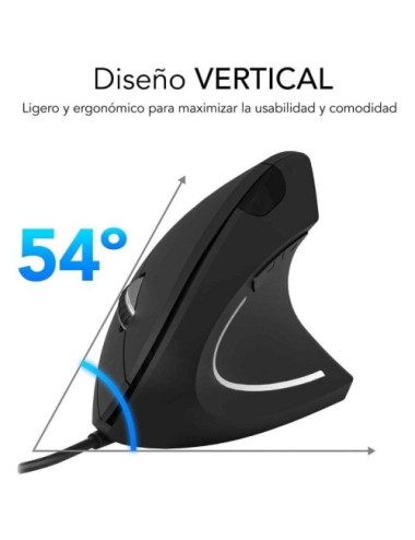 Ratón Vertical Subblim Glide Vertical Ergo Wired/ Hasta 1600 DPI/ Negro