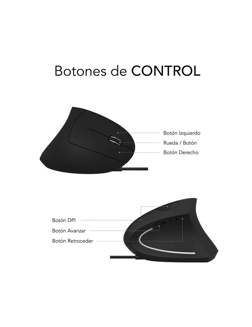 Ratón Vertical Subblim Glide Vertical Ergo Wired/ Hasta 1600 DPI/ Negro