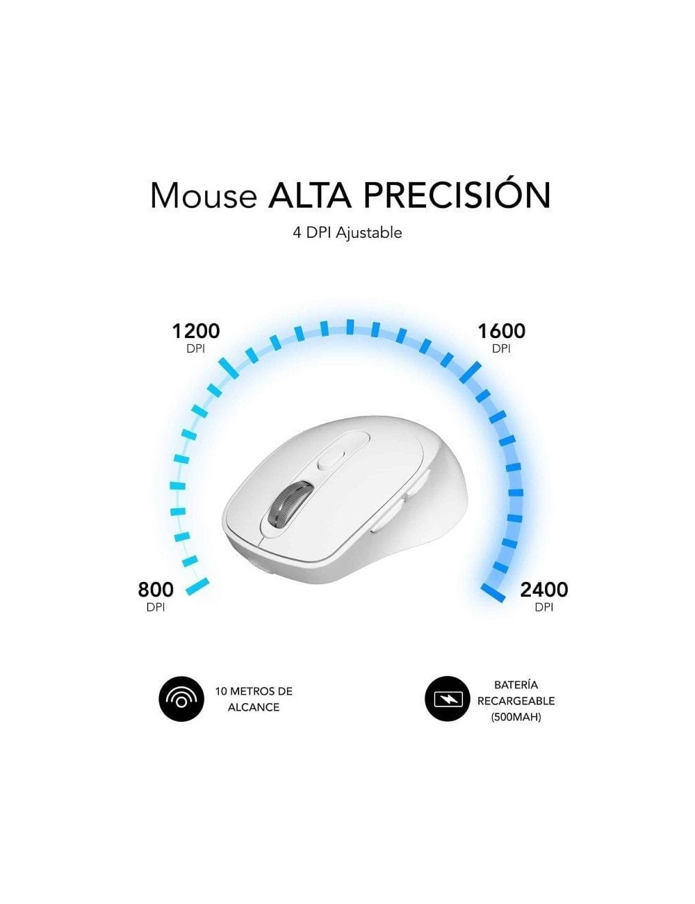 Ratón Ergonómico Inalámbrico Subblim Comfort Ergo Dual Battery/ Batería recargable/ Hasta 2400 DPI/ Blanco