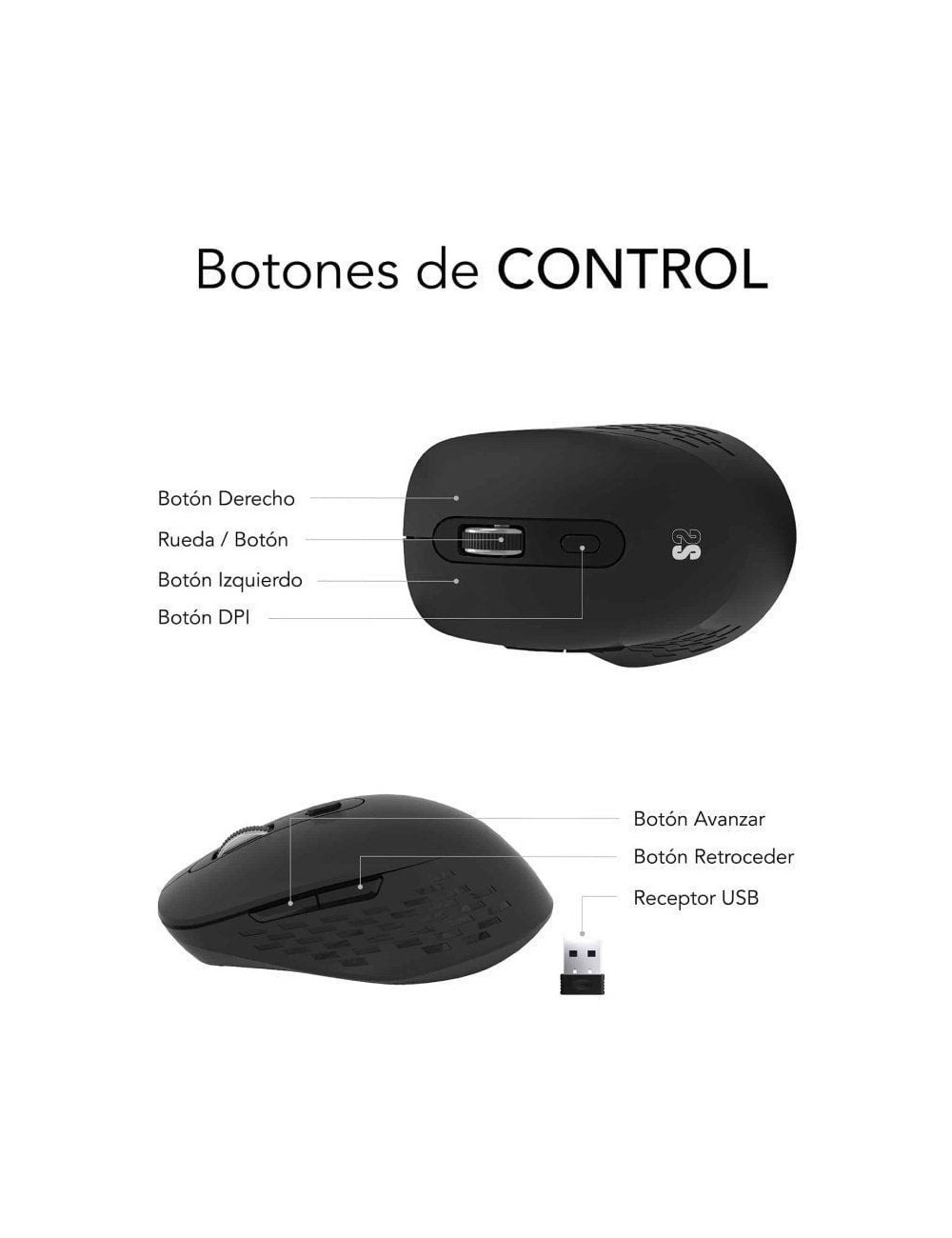 Ratón Ergonómico Inalámbrico Subblim Curve Ergo Dual Battery/ Batería recargable/ Hasta 1600 DPI/ Negro