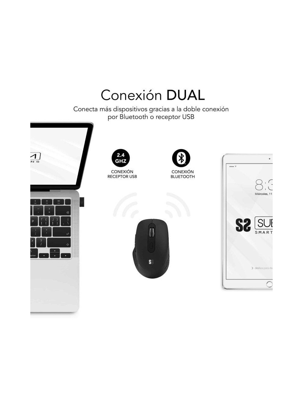 Ratón Ergonómico Inalámbrico Subblim Curve Ergo Dual Battery/ Batería recargable/ Hasta 1600 DPI/ Negro