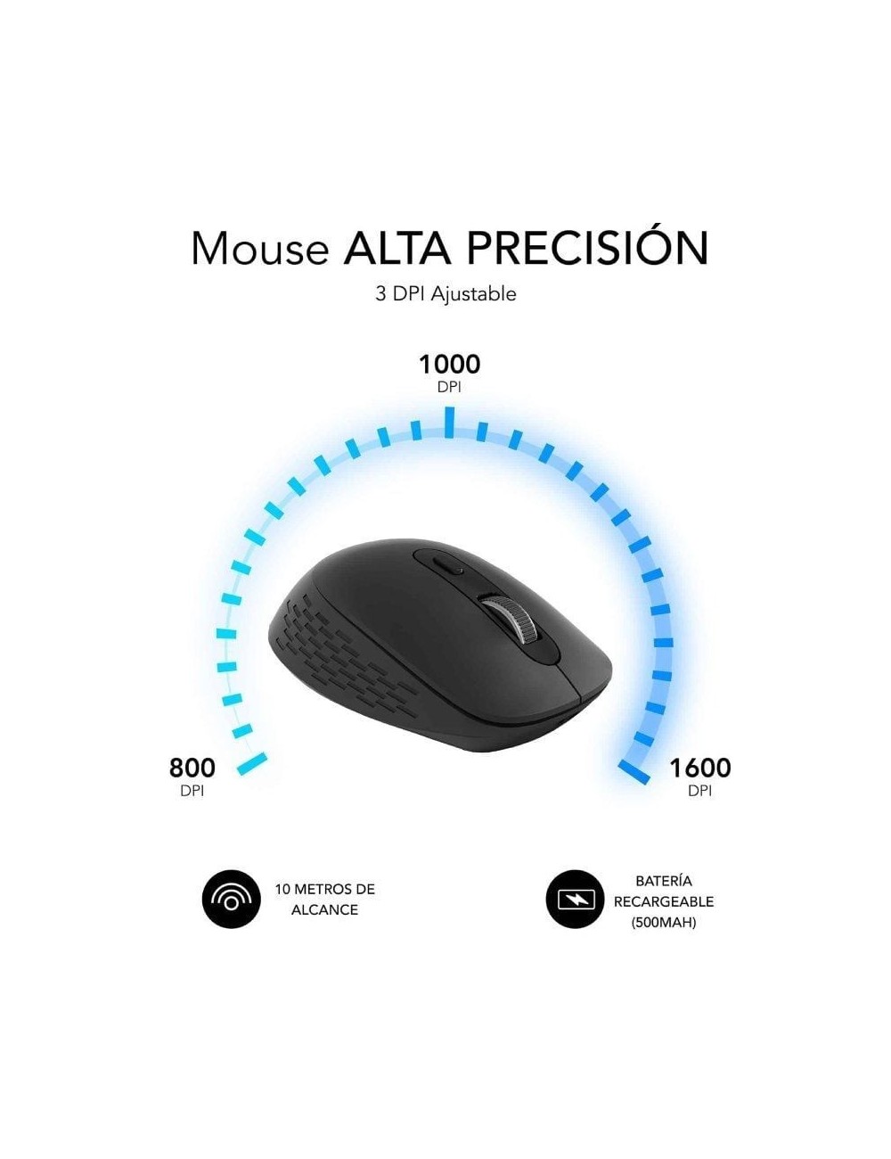 Ratón Ergonómico Inalámbrico Subblim Curve Ergo Dual Battery/ Batería recargable/ Hasta 1600 DPI/ Negro