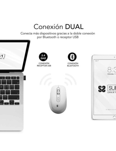 Ratón Ergonómico Inalámbrico Subblim Curve Ergo Dual Battery/ Batería recargable/ Hasta 1600 DPI/ Blanco