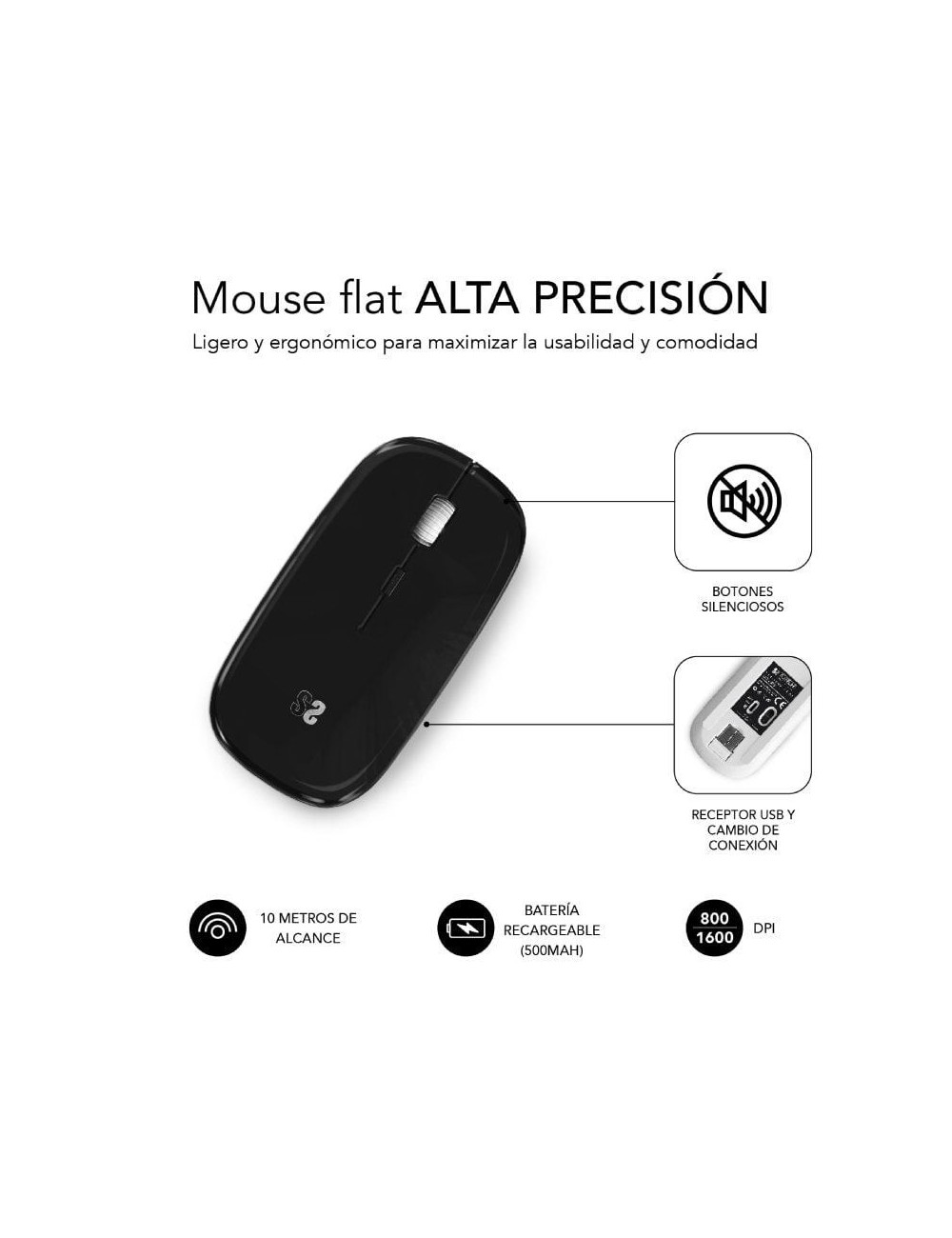 Ratón Inalámbrico Subblim Dual Flat/ Batería recargable/ Hasta 1600 DPI