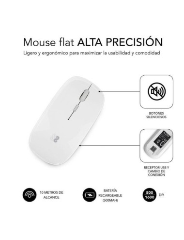 Ratón Inalámbrico Subblim Dual Flat/ Batería recargable/ Hasta 1600 DPI/ Blanco