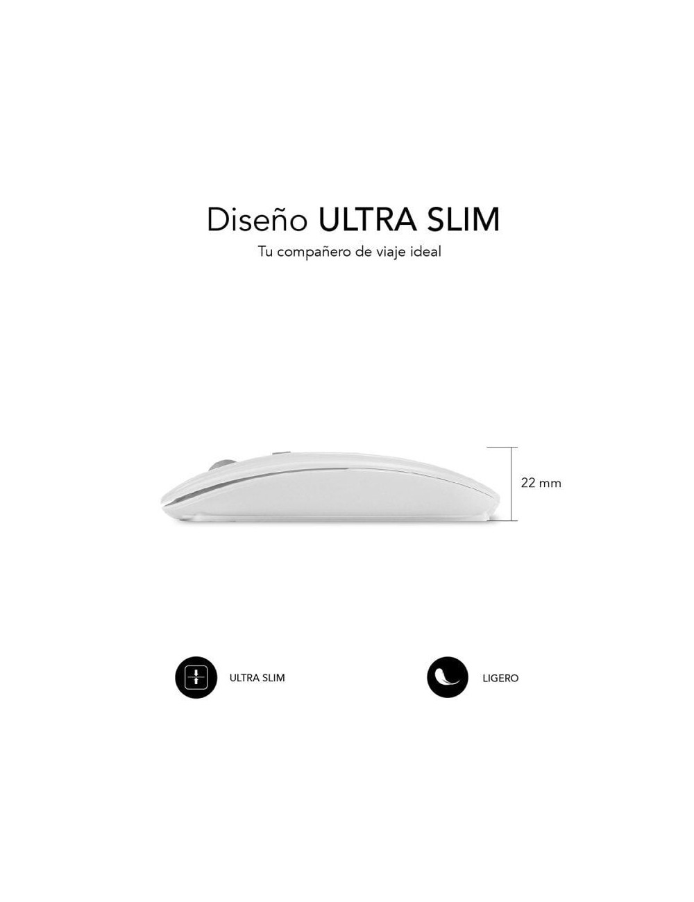 Ratón Inalámbrico Subblim Dual Flat/ Batería recargable/ Hasta 1600 DPI/ Blanco