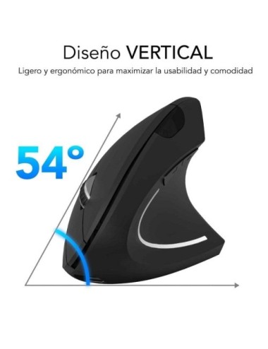 Ratón Vertical Inalámbrico Subblim Glide Vertical Ergo Dual Battery/ Batería Recargable/ Hasta 1600 DPI/ Negro
