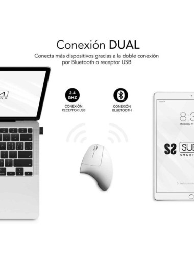 Ratón Vertical Inalámbrico Subblim Glide Vertical Ergo Dual Battery/ Batería Recargable/ Hasta 1600 DPI/ Blanco