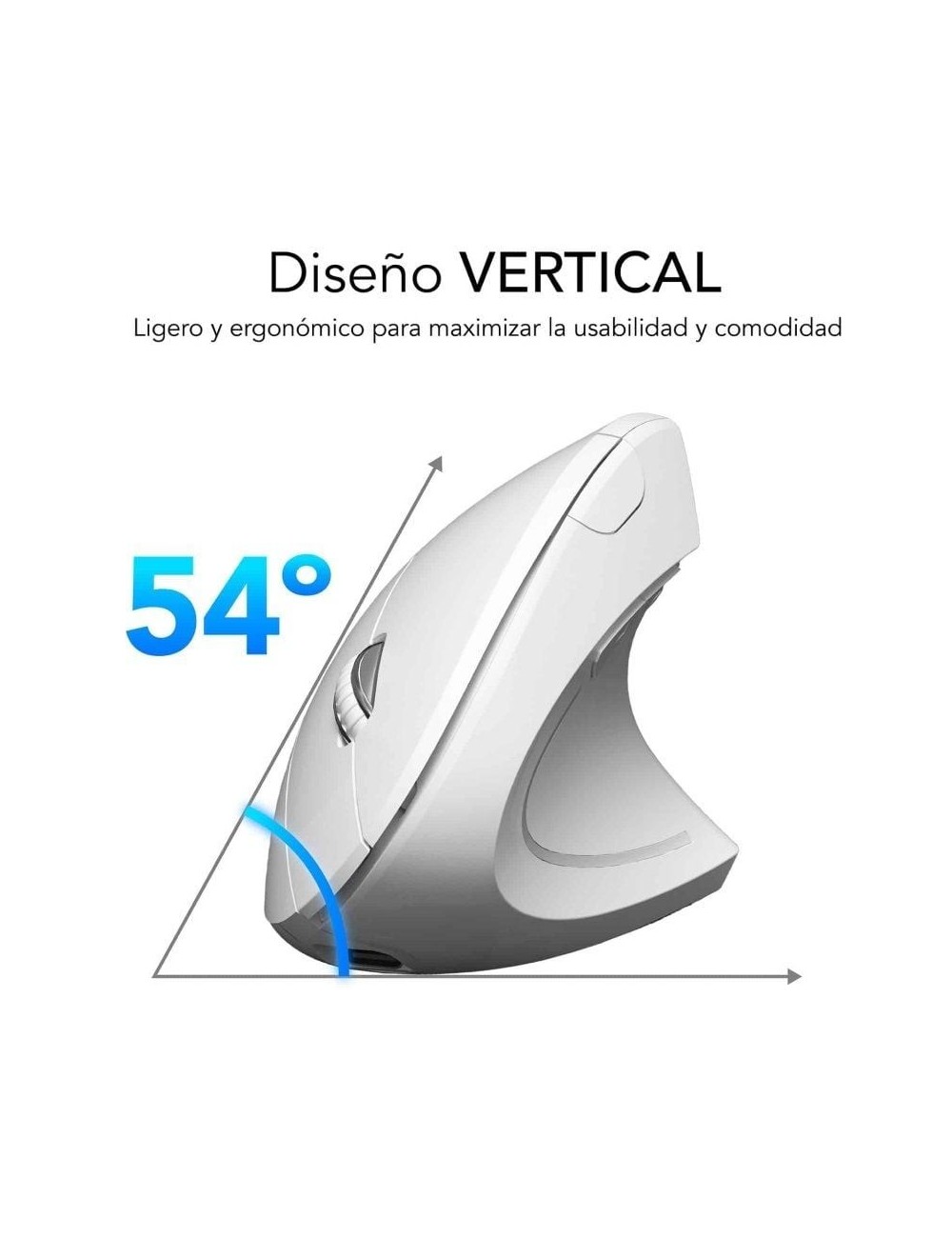 Ratón Vertical Inalámbrico Subblim Glide Vertical Ergo Dual Battery/ Batería Recargable/ Hasta 1600 DPI/ Blanco