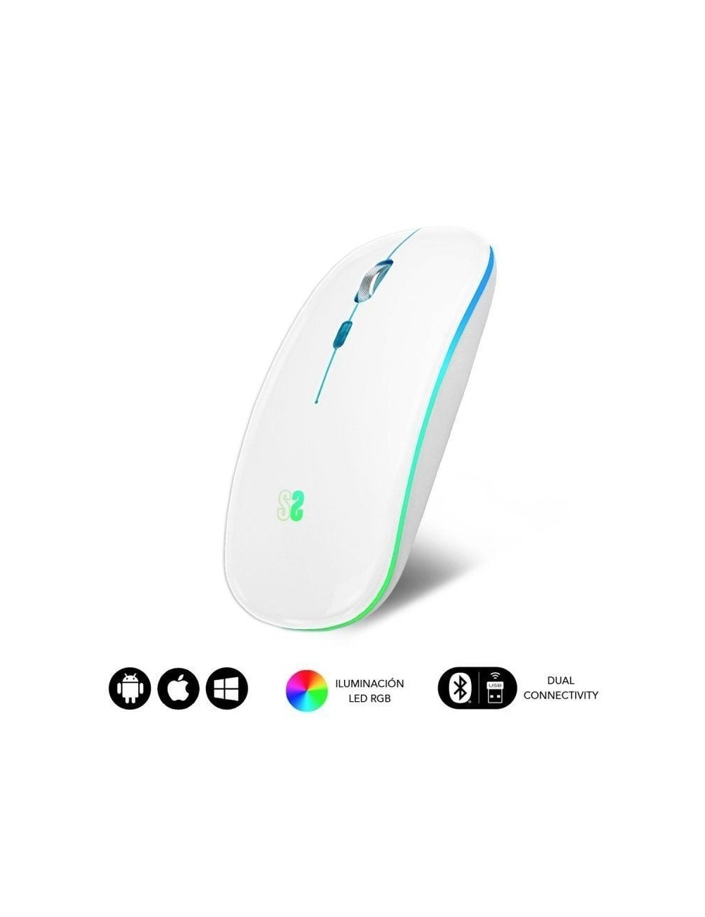 Ratón Inalámbrico Subblim LED Dual Flat/ Batería recargable/ Hasta 1600 DPI/ Blanco
