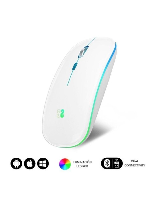 Ratón Inalámbrico Subblim LED Dual Flat/ Batería recargable/ Hasta 1600 DPI/ Blanco