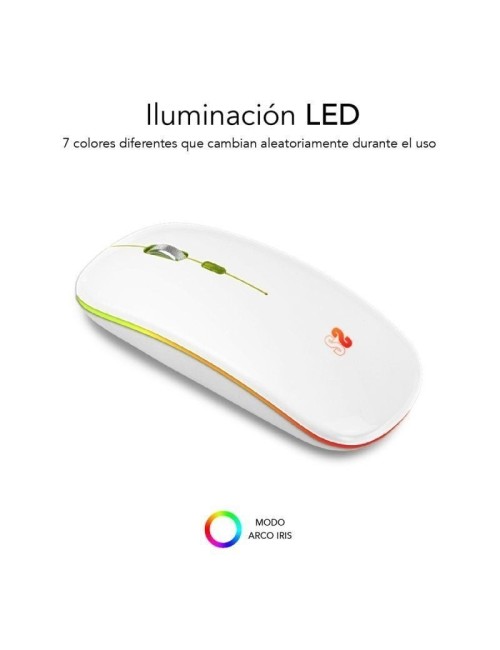 Ratón Inalámbrico Subblim LED Dual Flat/ Batería recargable/ Hasta 1600 DPI/ Blanco