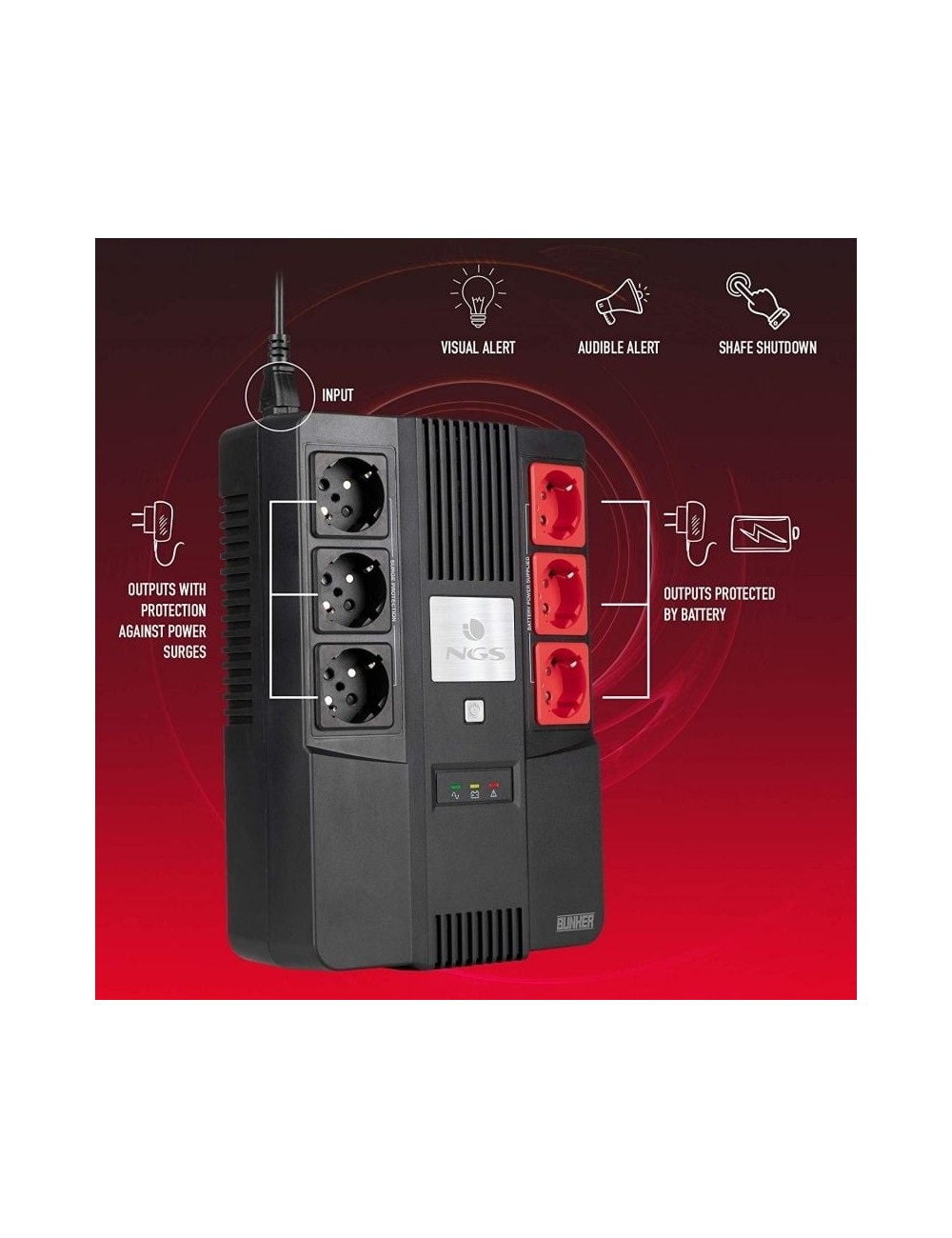 SAI Offline NGS Fortress Bunker/ 600VA-360W/ 6 Salidas/ Formato Bloque