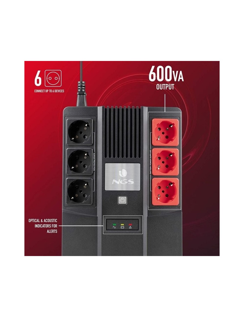 SAI Offline NGS Fortress Bunker/ 600VA-360W/ 6 Salidas/ Formato Bloque