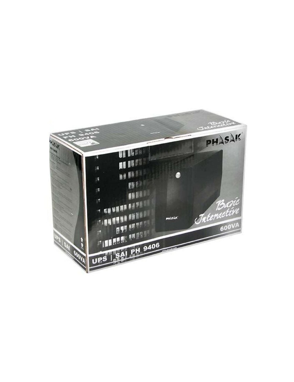 SAI Línea Interactiva Phasak Basic Interactive 600 VA/ 600VA-360W/ 2 Salidas/ Formato Torre