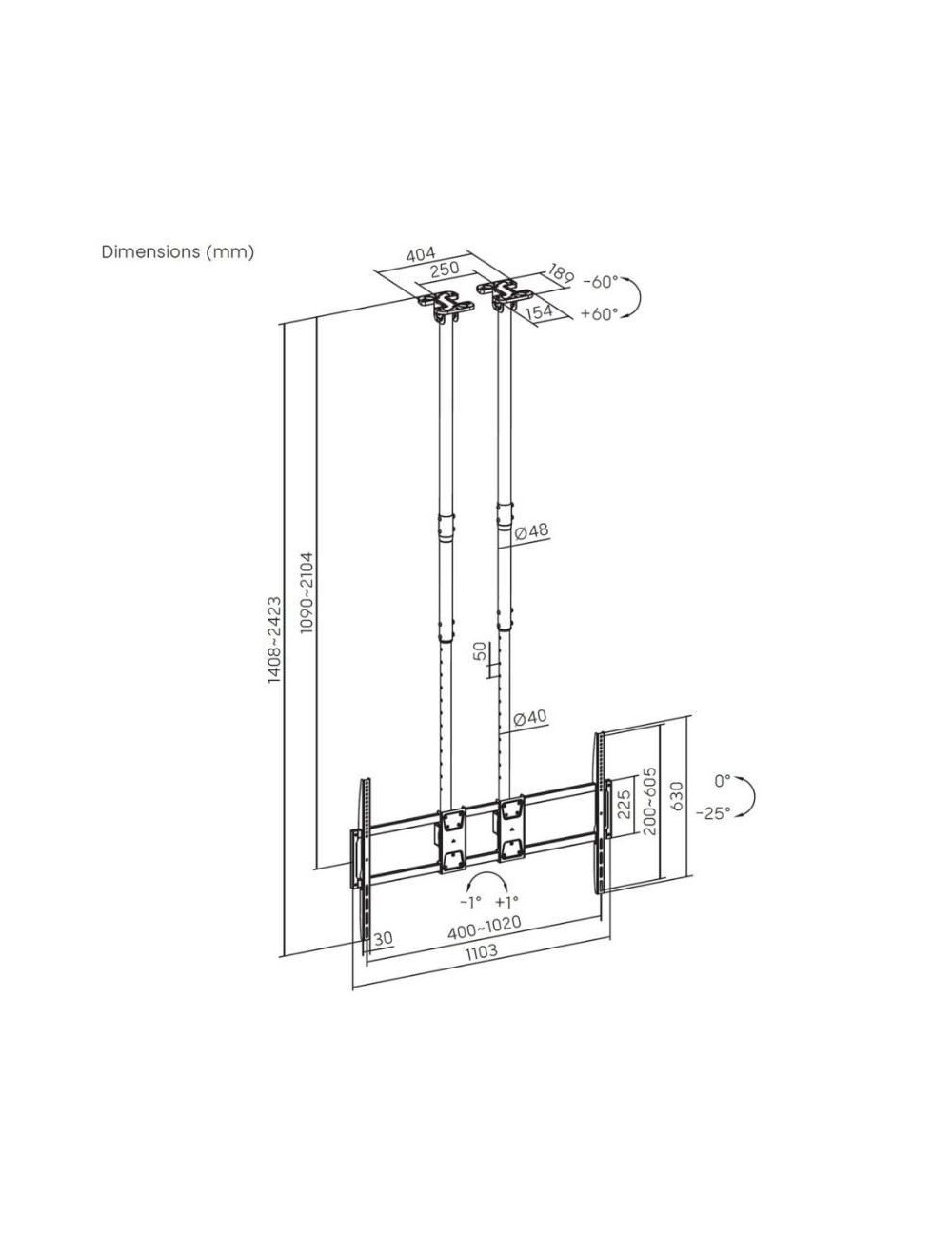 Soporte de Techo Inclinable/ Giratorio/ Nivelable Aisens CT120TLE-395 para TV de 60-120'/ hasta 120kg