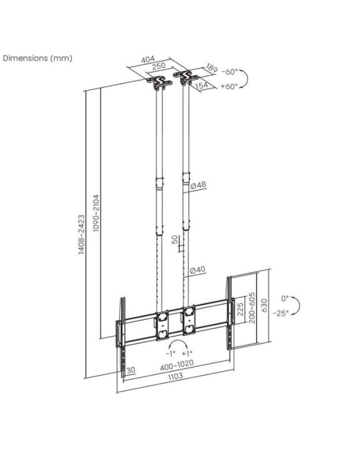 Soporte de Techo Inclinable/ Giratorio/ Nivelable Aisens CT120TLE-395 para TV de 60-120'/ hasta 120kg