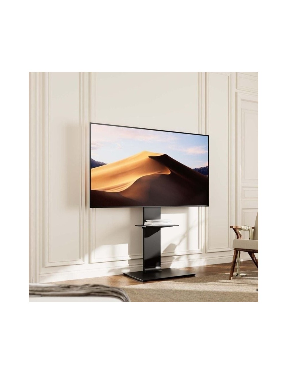 Soporte de Suelo Inclinable/ Giratorio con Bandeja DVD Aisens FT86TSE-399 para TV de 37-86'/ hasta 50kg