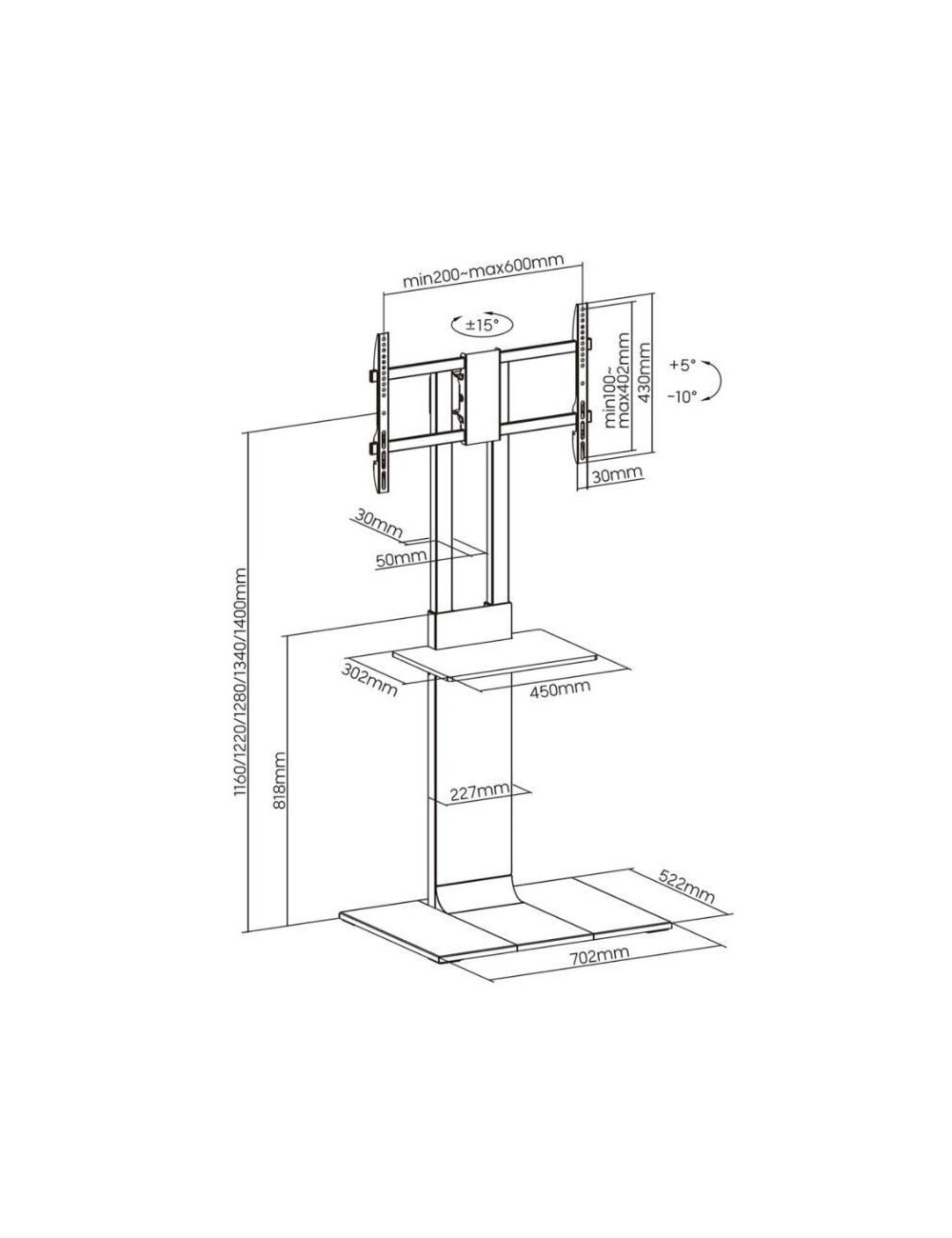 Soporte de Suelo Inclinable/ Giratorio con Bandeja DVD Aisens FT86TSE-399 para TV de 37-86'/ hasta 50kg
