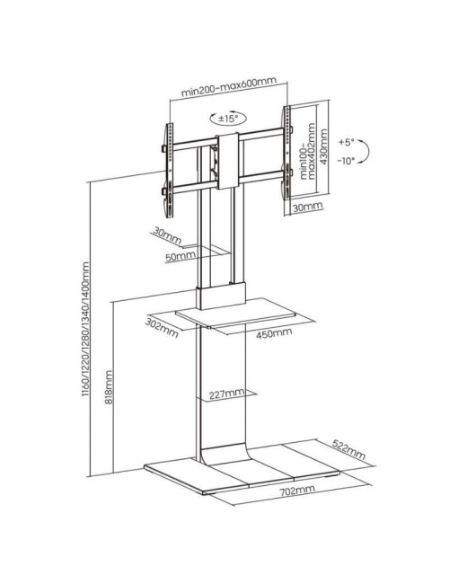 Soporte de Suelo Inclinable/ Giratorio con Bandeja DVD Aisens FT86TSE-399 para TV de 37-86'/ hasta 50kg