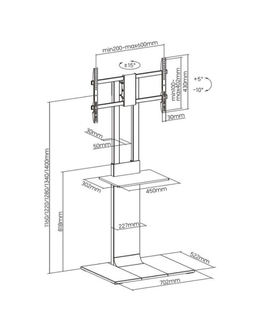 Soporte de Suelo Inclinable/ Giratorio con Bandeja DVD Aisens FT86TSE-401 para TV de 37-86'/ hasta 50kg