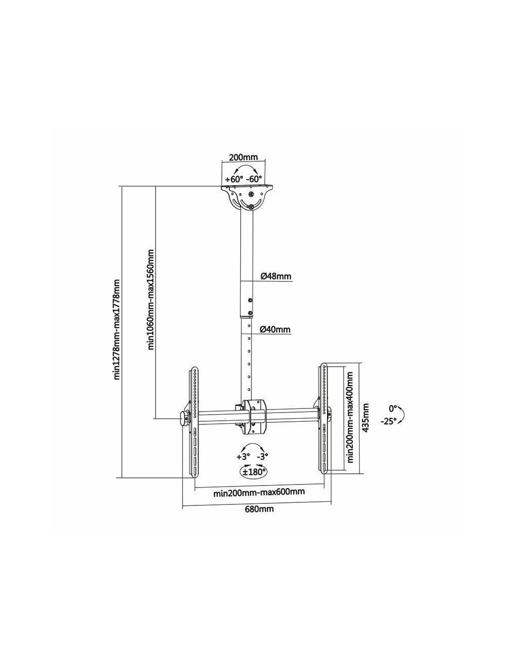 Soporte de Techo Giratorio/ Inclinable/ Extensible/ Nivelable Aisens CT70TSLE-033 para TV de 37-70'/ hasta 50kg