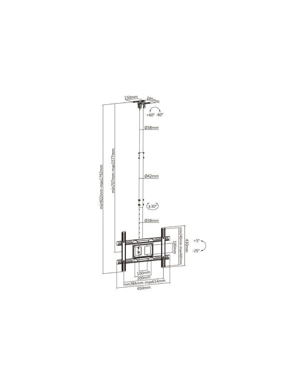Soporte de Techo Giratorio/ Inclinable/ Extensible Aisens CT80TSE-075 para TV de 37-80'/ hasta 50kg