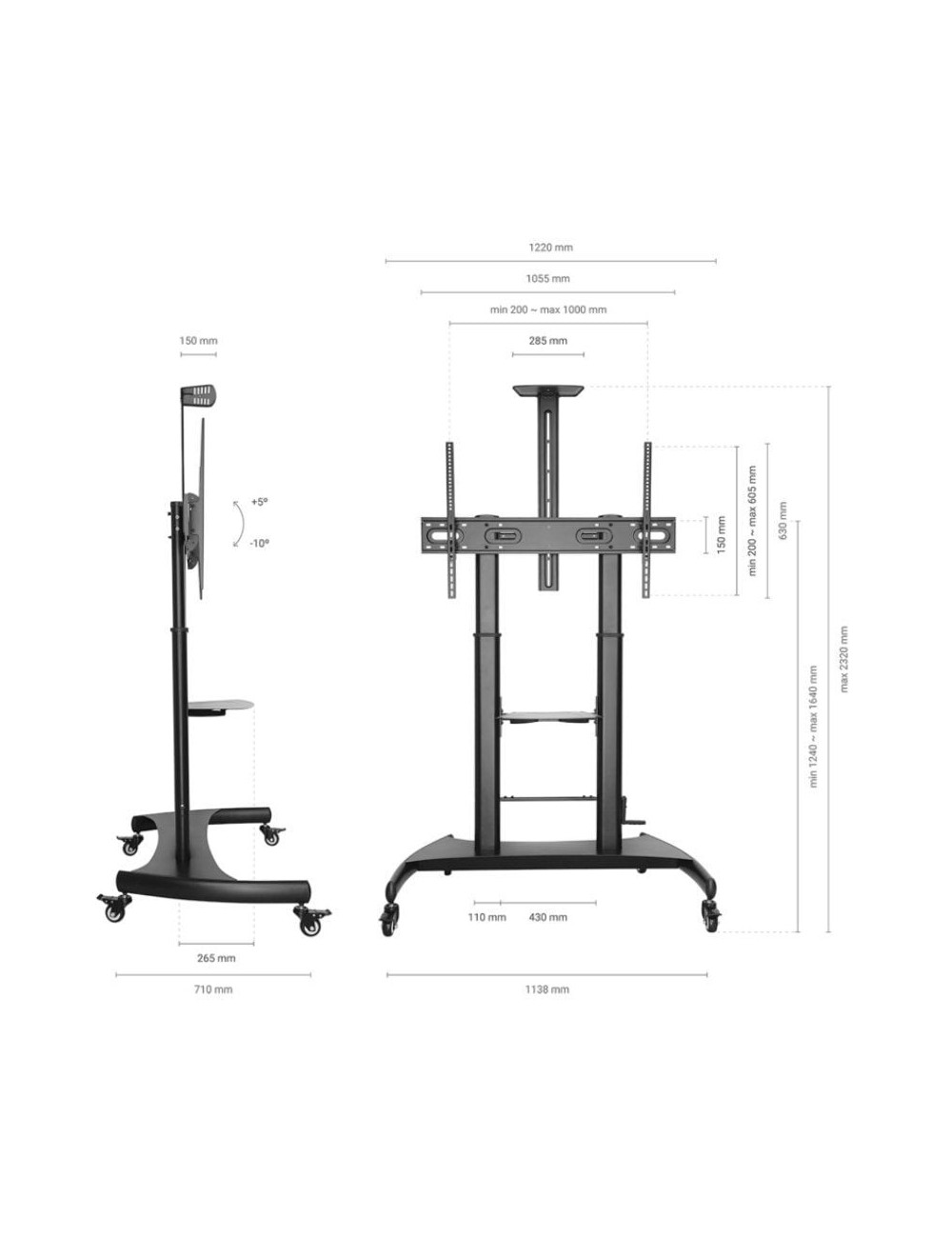 Soporte de Suelo Inclinable con Ruedas y Manivela Aisens FT100TE-123 para TV 60-100'/ hasta 100kg