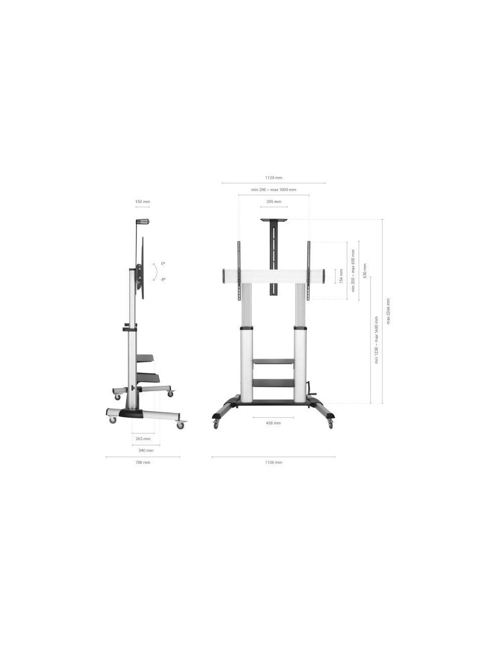 Soporte de Suelo Inclinable con Ruedas y Manivela Aisens FT100TE-125 para TV 60-100'/ hasta 100kg