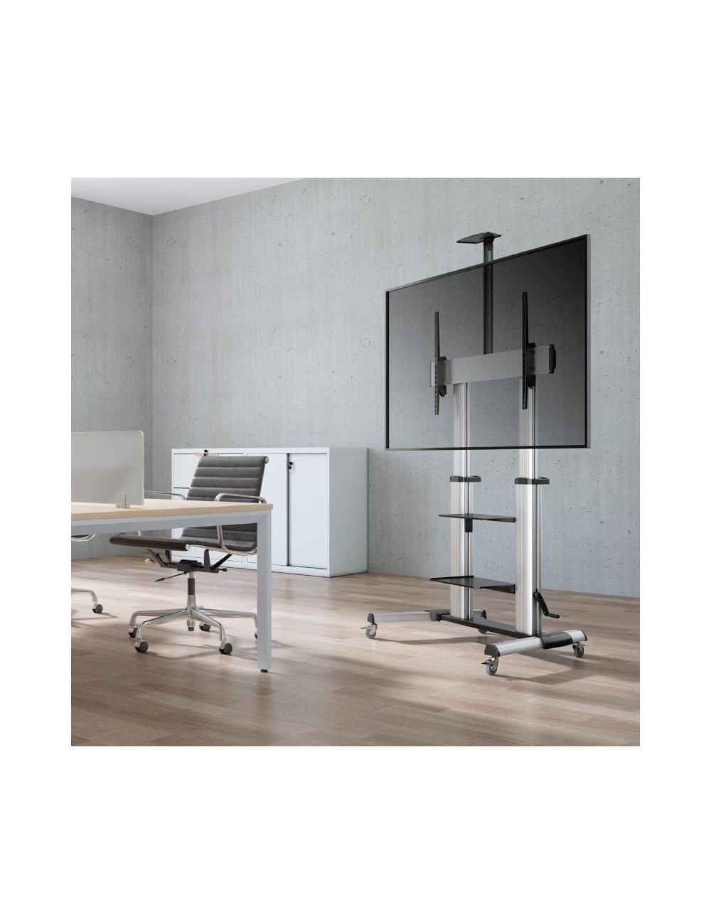 Soporte de Suelo Inclinable con Ruedas y Manivela Aisens FT100TE-125 para TV 60-100'/ hasta 100kg