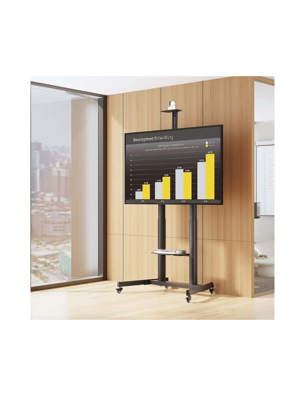 Soporte de Suelo Inclinable con Ruedas y Manivela Aisens FT100TE-403 para TV 60-100'/ hasta 100kg