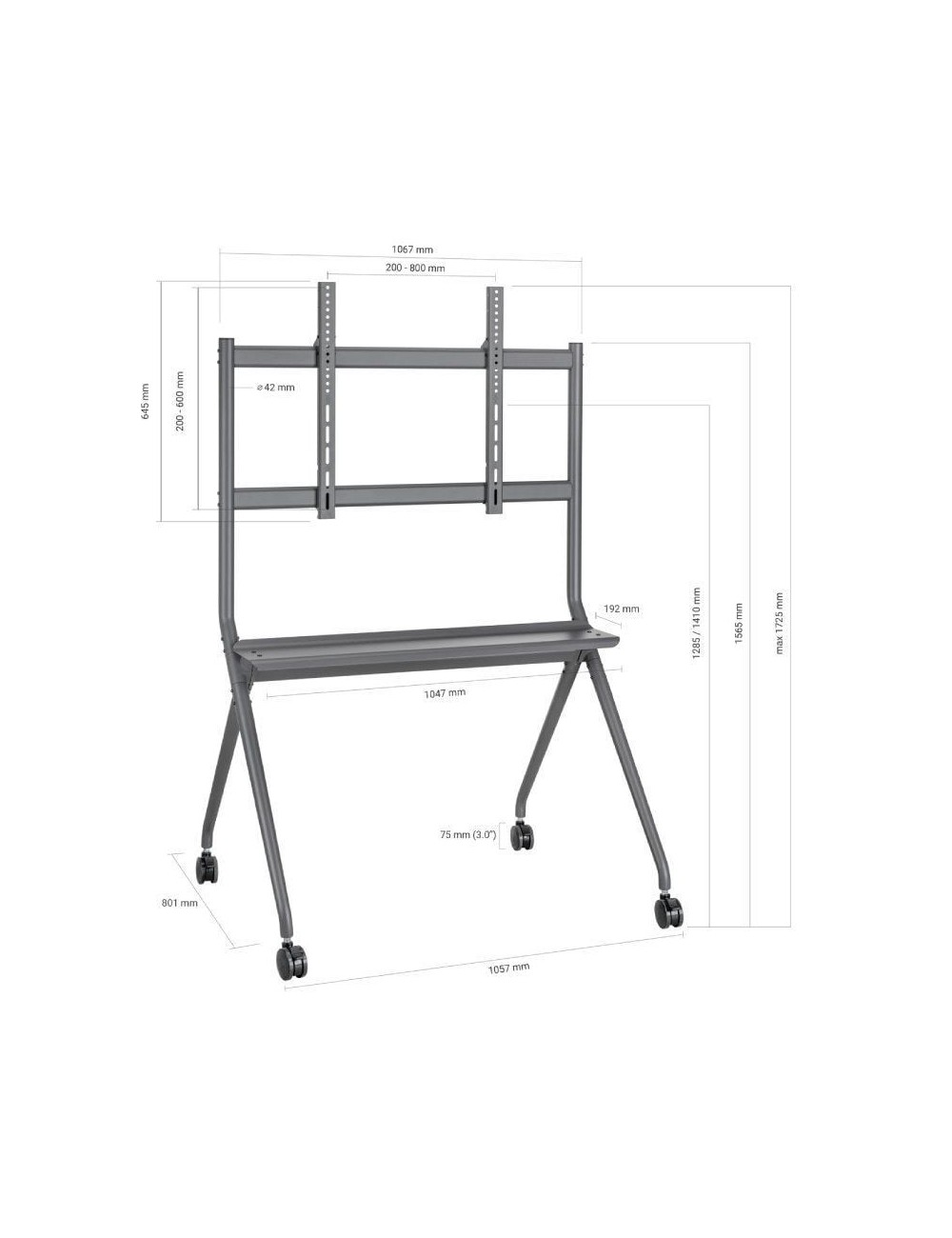 Soporte de Suelo con Ruedas Aisens FT86FE-143 para TV o Pantalla Interactiva 50'-86'/ hasta 120kg