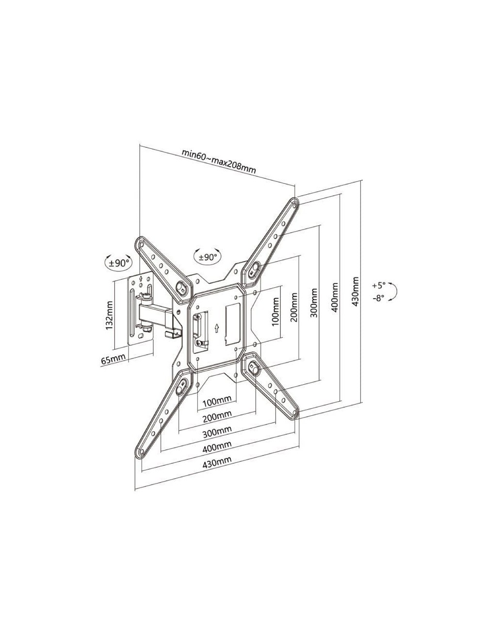 Soporte de Pared Extensible/ Giratorio/ Inclinable/ Aisens WT55TSE-151 para TV de 23-55'/ hasta 30kg
