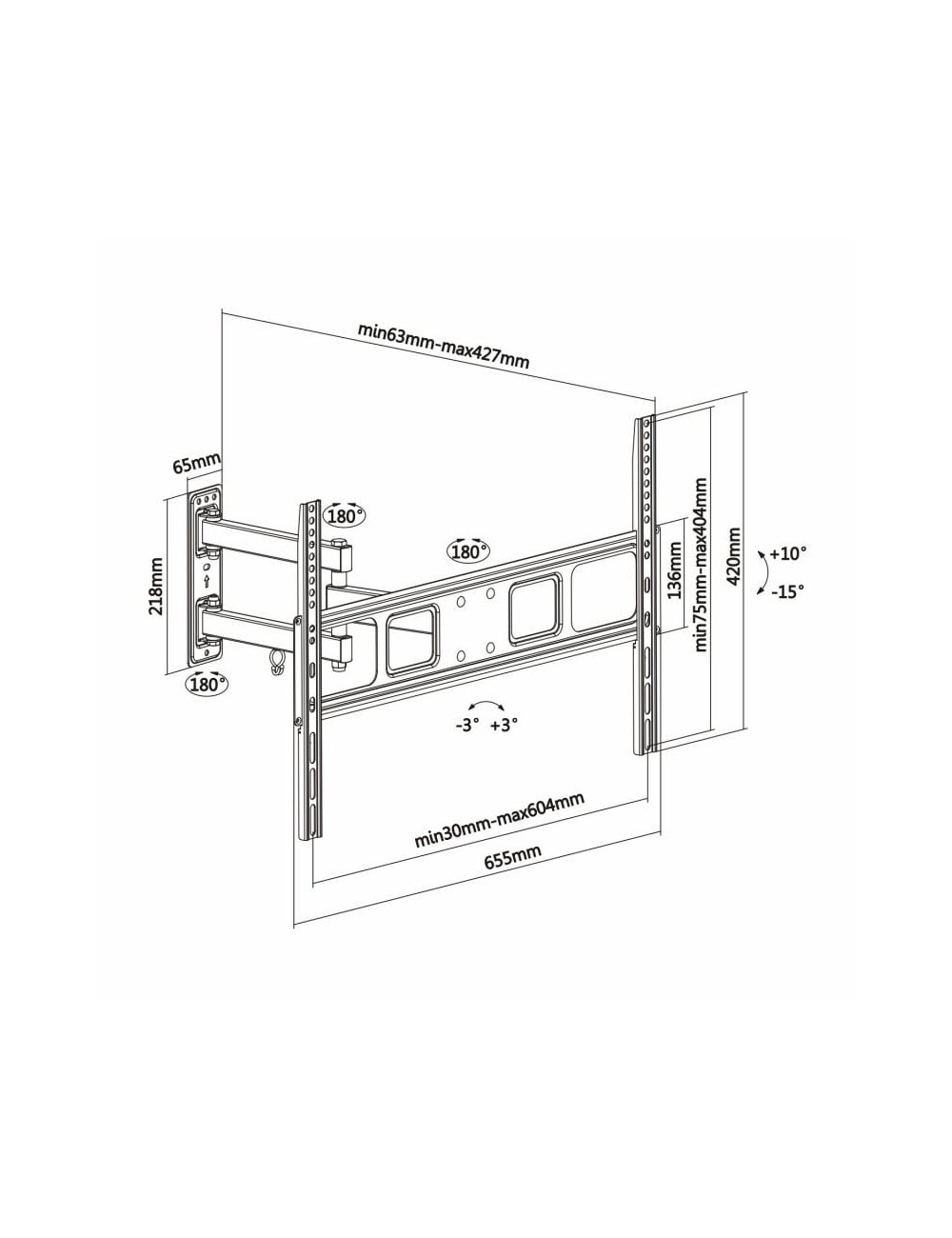Soporte de Pared Giratorio/ Inclinable/ Nivelable Aisens WT70TSLE-021 para TV de 37-70'/ hasta 35kg