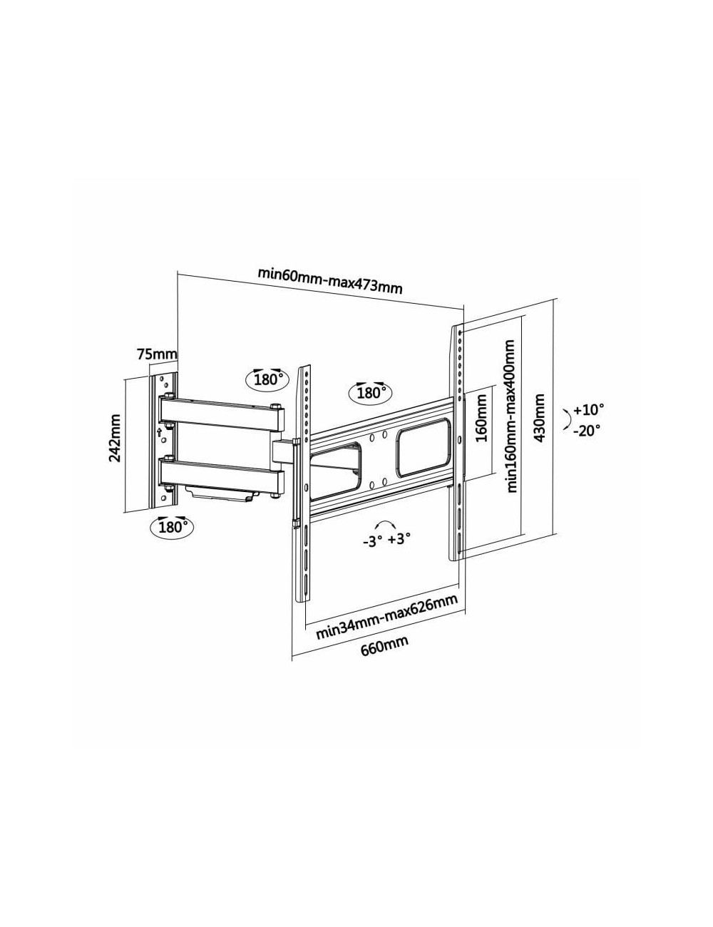 Soporte de Pared Giratorio/ Inclinable/ Nivelable Aisens WT70TSLE-025 para TV de 37-70'/ hasta 50kg