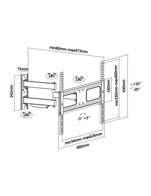 Soporte de Pared Giratorio/ Inclinable/ Nivelable Aisens WT70TSLE-025 para TV de 37-70'/ hasta 50kg