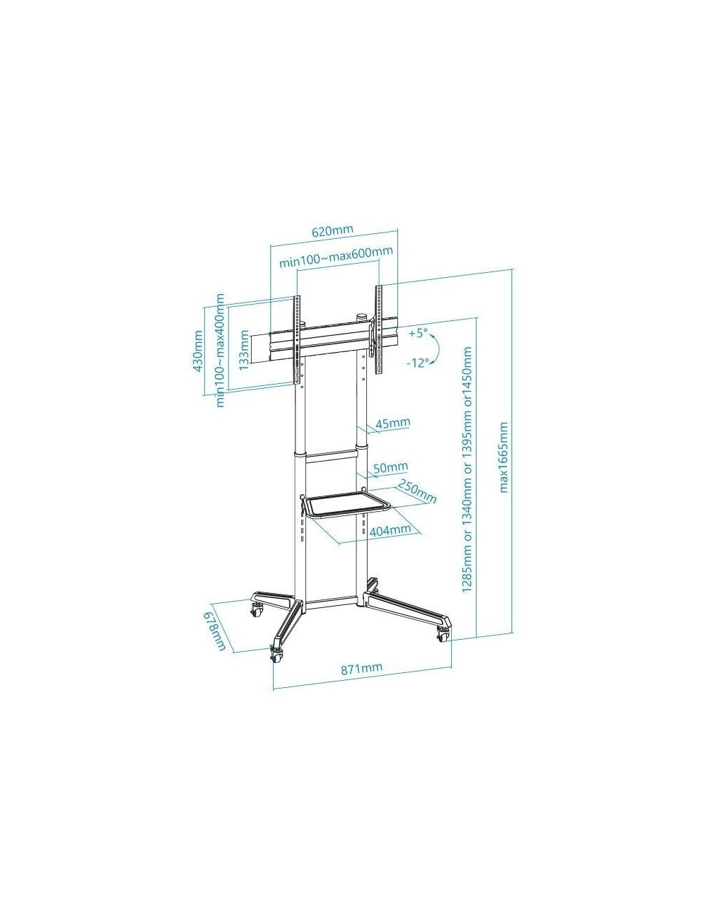 Soporte de Suelo Inclinable con Ruedas TooQ FS1170M-B para TV de 37-70'/ hasta 50kg