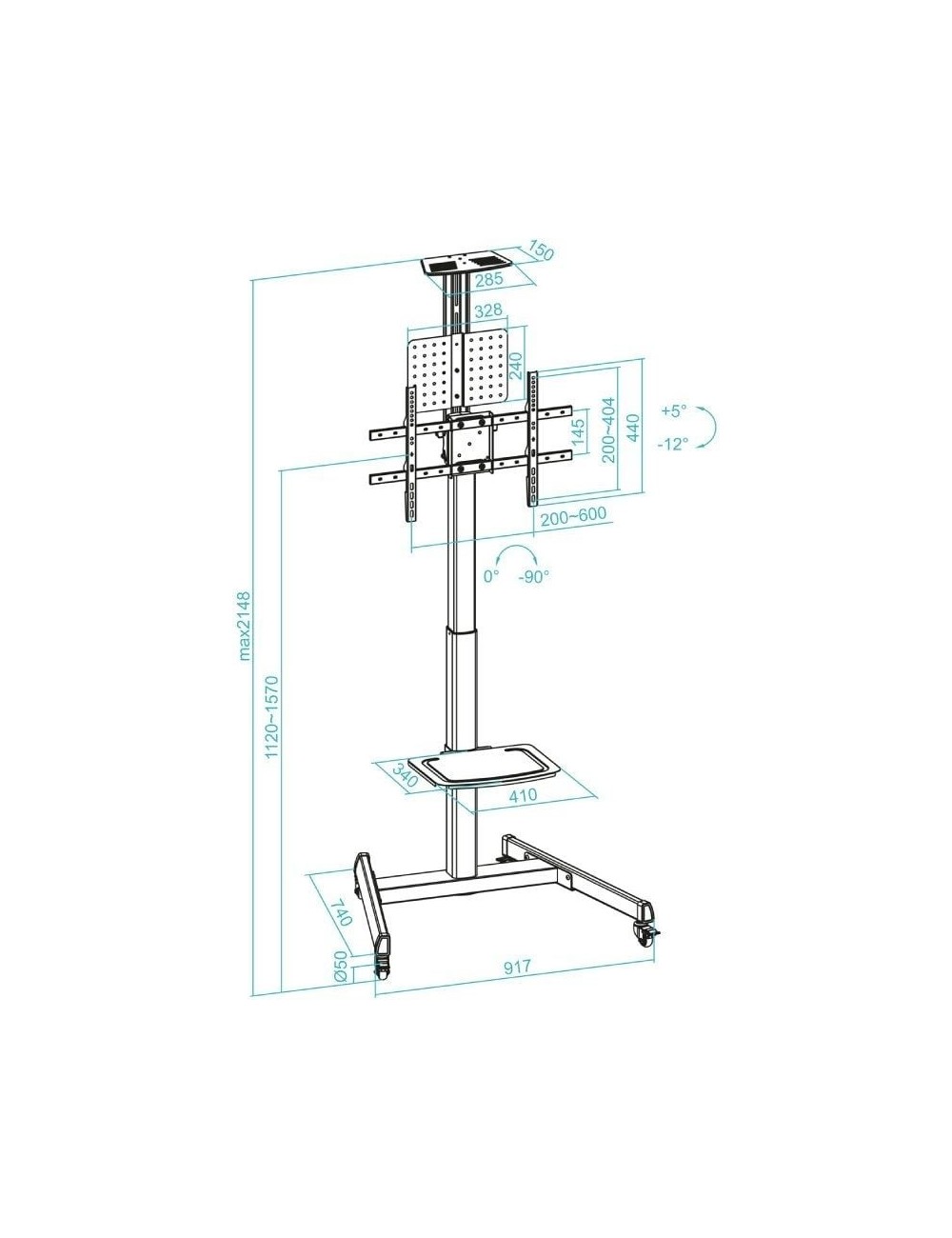 Soporte de Suelo Inclinable con Ruedas TooQ FS1184M-B para TV de 35-70'/ hasta 70kg