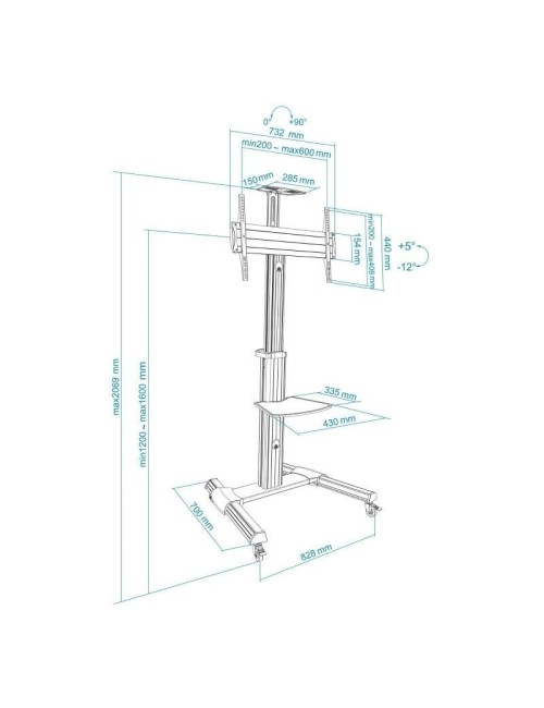 Soporte de Suelo Inclinable/ Ajustable con Ruedas TooQ FS1870M-B para TV de 37-70'/ hasta 50kg