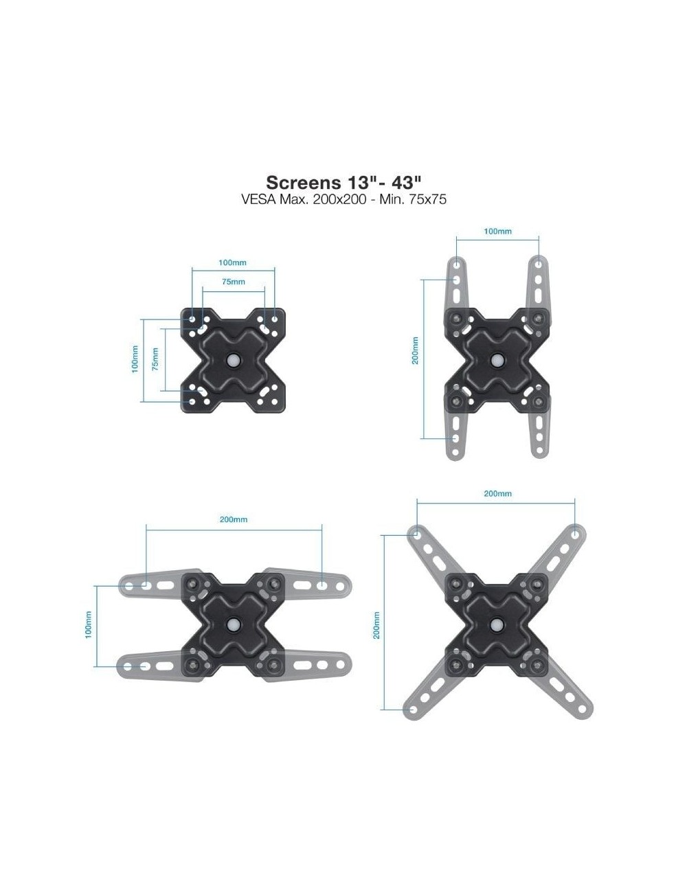 Soporte de Pared Extensible/ Giratorio/ Inclinable TooQ LP1343TN-B para TV de 13-43'/ hasta 20kg
