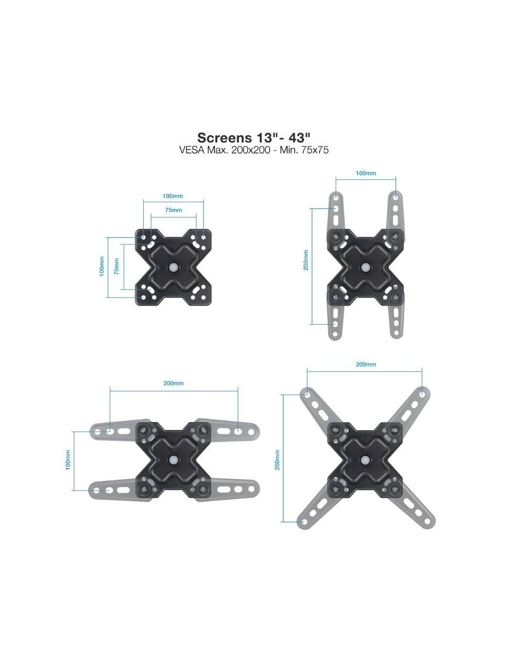 Soporte de Pared Extensible/ Giratorio/ Inclinable TooQ LP1344TN-B para TV de 13-43'/ hasta 20kg