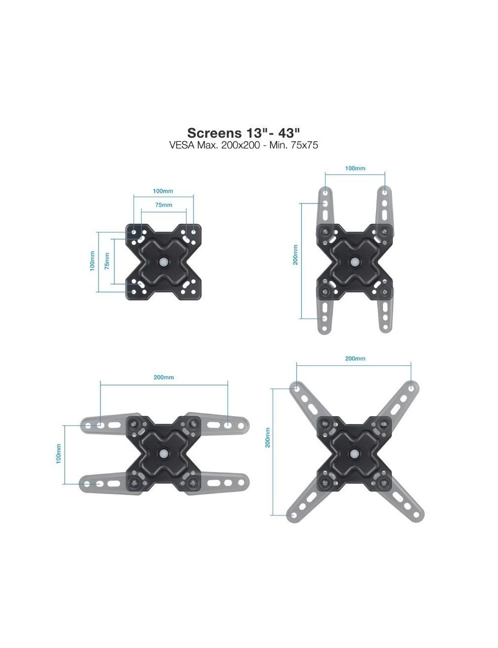 Soporte de Pared Extensible/ Giratorio/ Inclinable TooQ LP1345TN-B para TV de 13-43'/ hasta 20kg