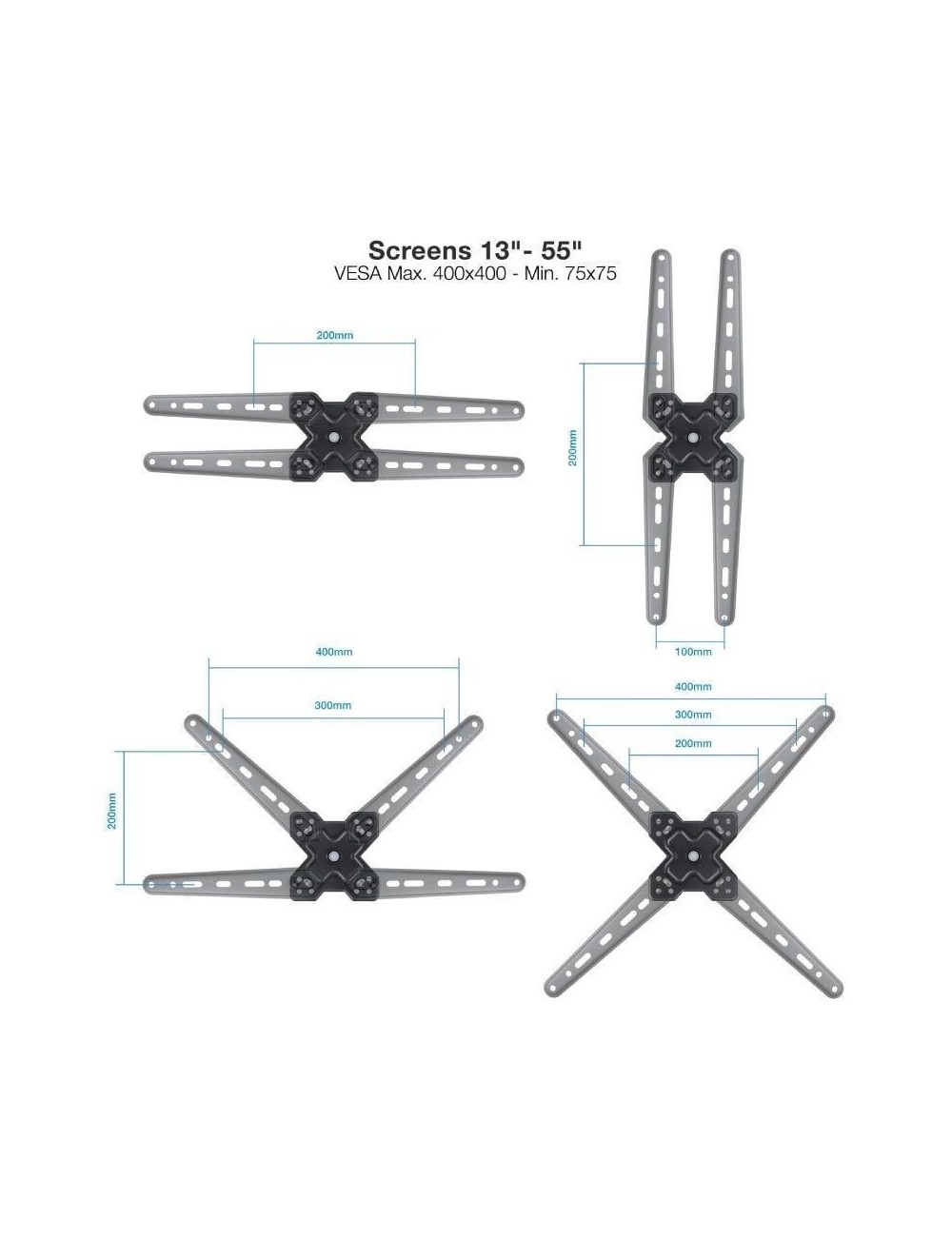 Soporte de Pared Extensible/ Giratorio/ Inclinable TooQ LP1355TN-B para TV de 13-55'/ hasta 25kg