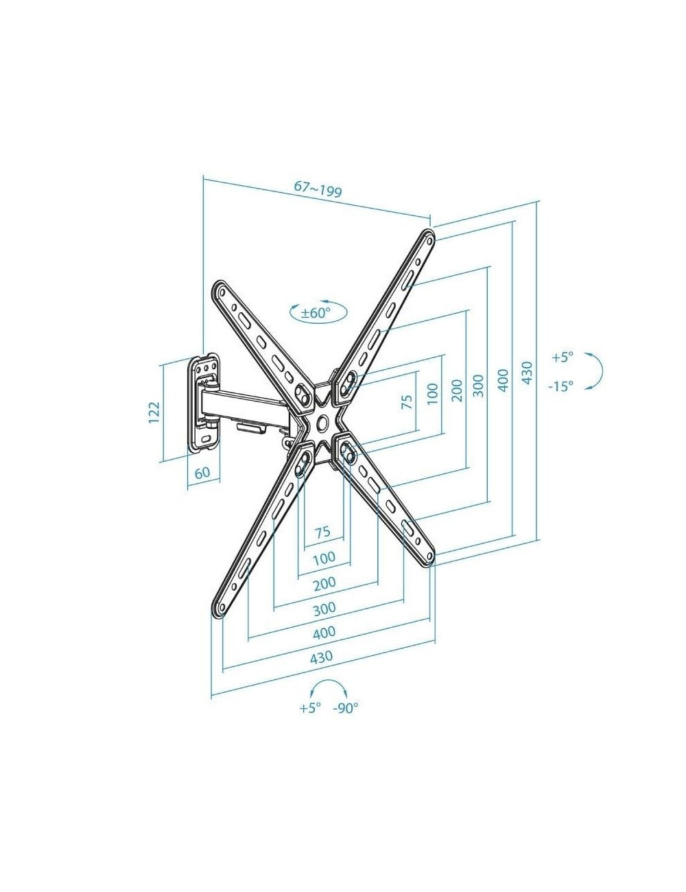 Soporte de Pared Extensible/ Giratorio/ Inclinable TooQ LP1355TN-B para TV de 13-55'/ hasta 25kg