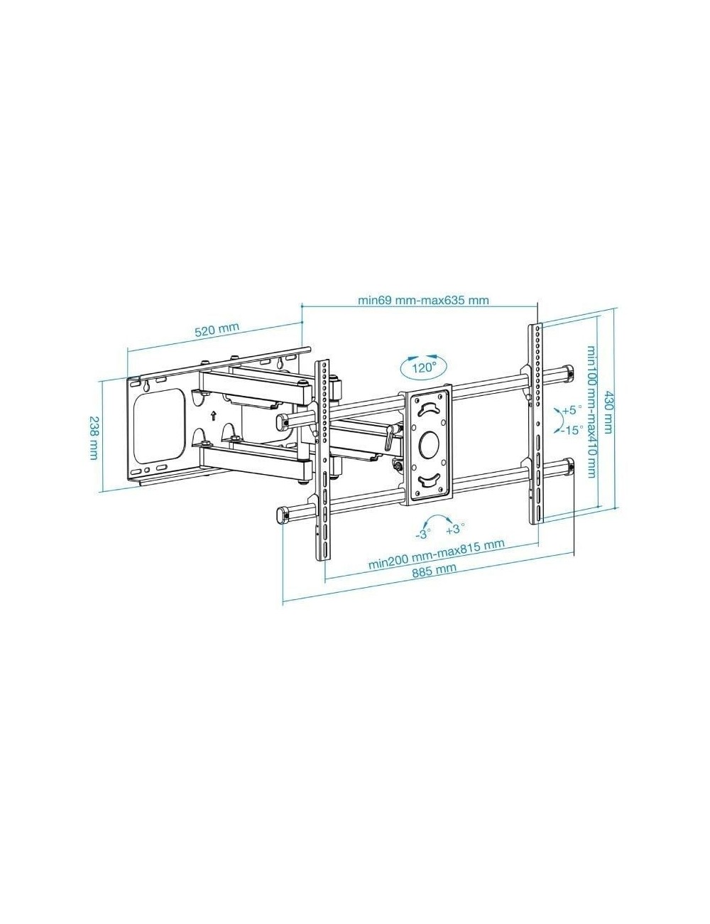 Soporte de Pared Giratorio/ Inclinable/ Nivelable TooQ LP3790TN-B para TV de 43-90'/ hasta 75kg