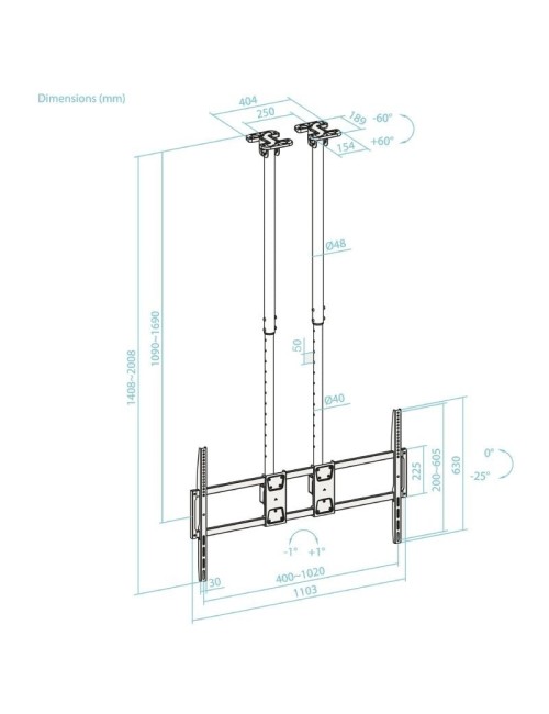 Soporte de Techo Extensible/ Inclinable TooQ LPCE11120TSLI-B para TV de 60-120'/ hasta 120kg
