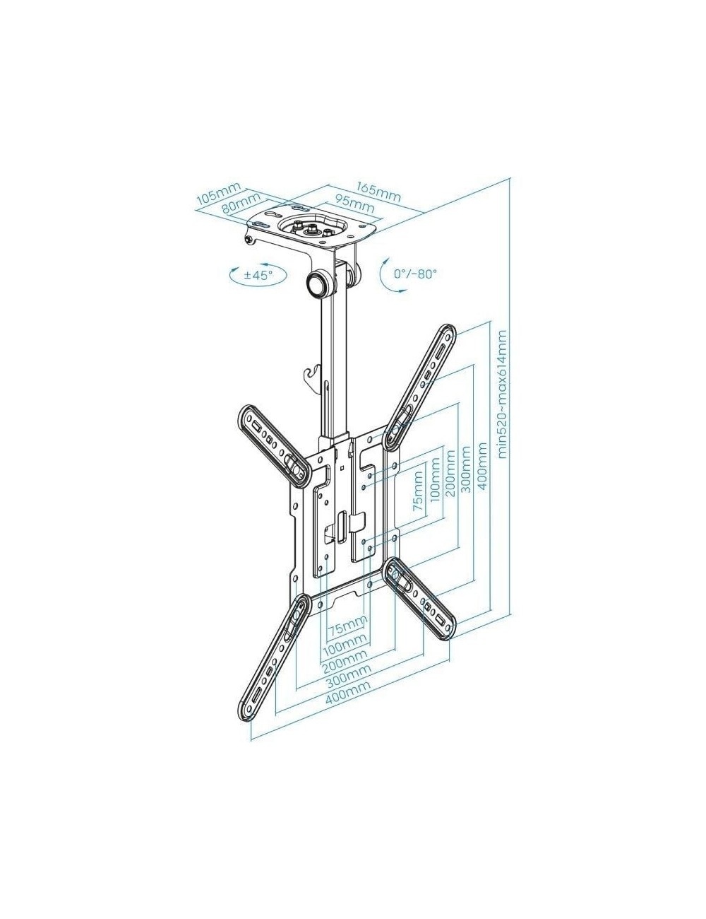 Soporte de Techo Giratorio/ Inclinable TooQ LPCE1123TSLI-B para TV de 23-55'/ hasta 20kg