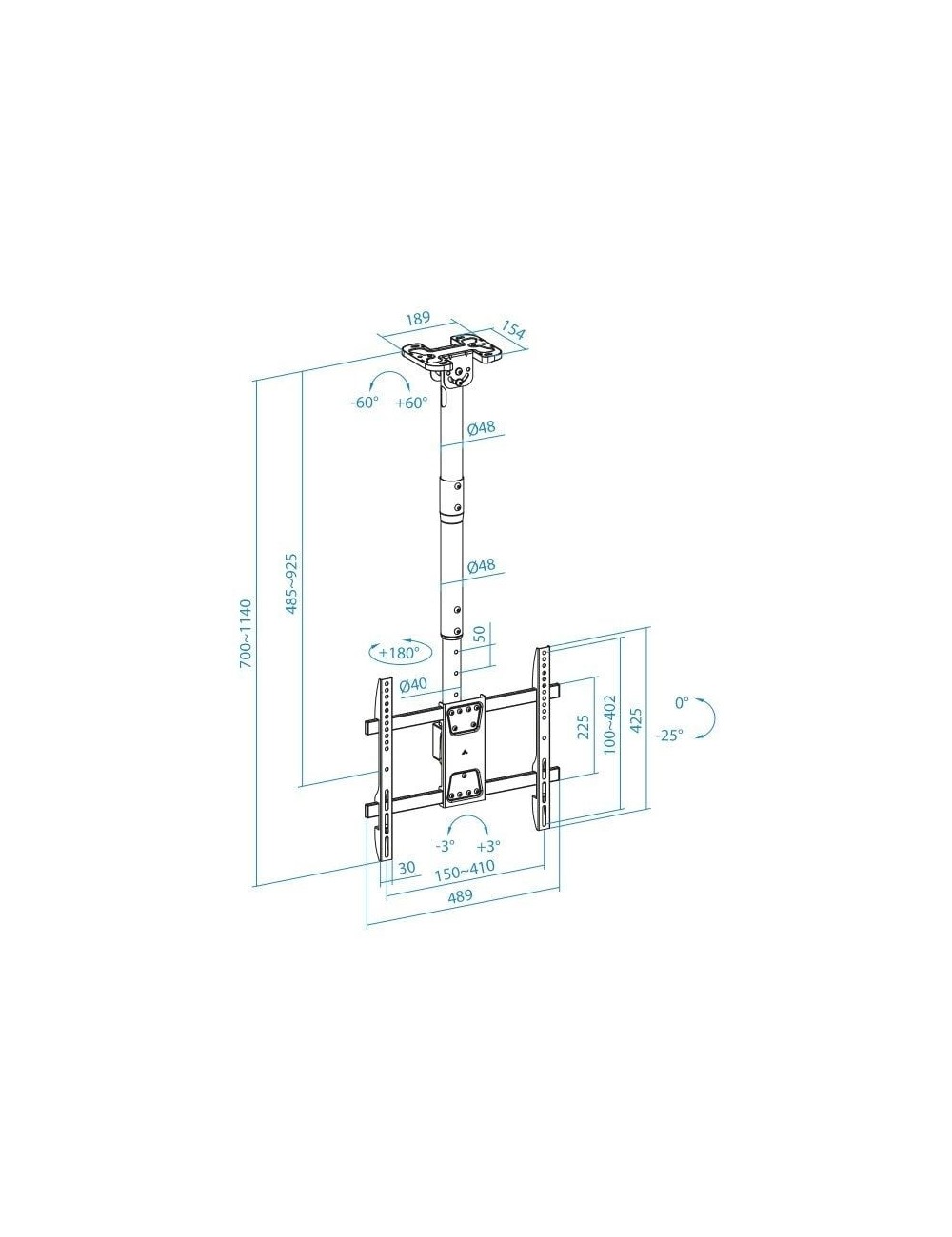 Soporte de Techo Giratorio/ Inclinable/ Nivelable TooQ LPCE1175TSLI-B para TV de 32-75'/ hasta 60kg