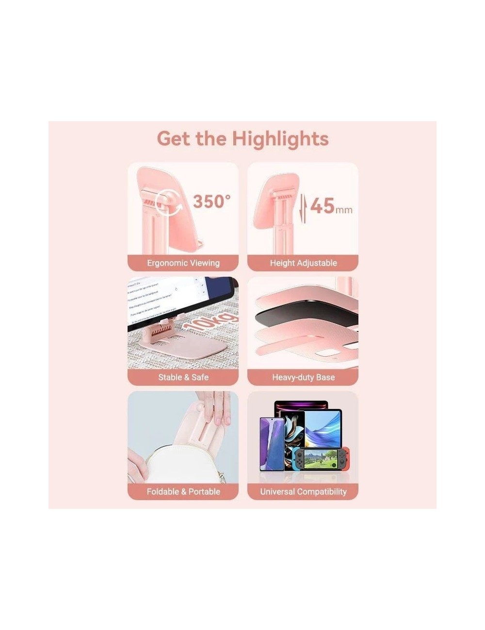 Soporte para Smartphone/Tablet Vention KSGP0/ Rosa